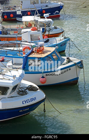 Fishing boats moored in Newquay harbour, Cornwall, England Stock Photo