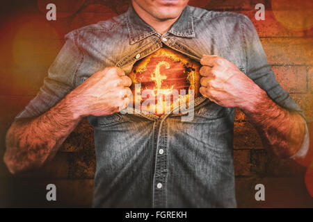 Composite image of funny blond hipster taking off his shirt Stock Photo