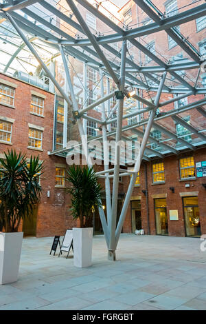 The atrium in the refurbished Royal Mills complex, Redhill Street, New Islington, Ancoats, Manchester, UK Stock Photo