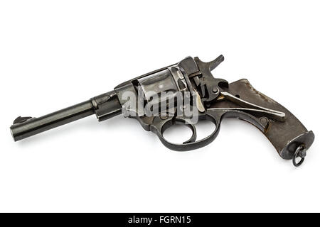 Disassembled revolver, pistol mechanism, isolated on white background Stock Photo