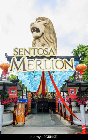 Entrance to the Merlion Statue and tour on Sentosa Island, Singapore Stock Photo