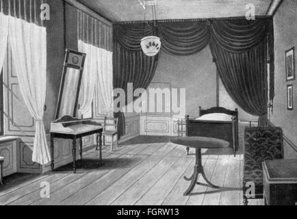 geography / travel,Germany,castles,Saxony-Anhalt,Schoenhausen Castle,interior view,natal room of Otto von Bismarck,engraving,19th century,Bismarck-Schönhausen,birthplace,place of birth,birthplaces,places of birth,manor-house,manor-houses,room,rooms,furniture,furnishings,furnishing,Kingdom of Prussia,province Saxony,Central Europe,Saxony-Anhalt,Saxony Anhalt,Saxonia-Anhalt,Saxonia Anhalt,castle,castles,historic,historical,Bismarck-Schoenhausen,Bismarck-Schönhausen,Bismarck-Schonhausen,Schoenhausen,Schönhausen,Schonhausen,Additional-Rights-Clearences-Not Available Stock Photo