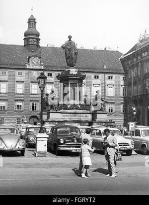 geography / travel, Austria, Vienna, castles, Hofburg Palace, Amalienburg, inner courtyard with monument of Emperor Francis Joseph I, view, 1960s, Additional-Rights-Clearences-Not Available Stock Photo