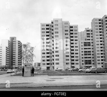 geography / travel,Germany,Berlin,district,Maerkisches Viertel,dwellings,built between 1966 and 1968,exterior view,1969,architecture,development area,housing estate,new house,new building,new houses,new buildings,multi-storey building,high-rise building,buildings,house,houses,large residential subdivision,satellite town,satellite towns,people,cars,car,Volkswagen,VW beetle,Reinickendorf,West Berlin,Central Europe,1960s,60s,20th century,district,districts,home,dwelling,homes,dwellings,historic,historical,Maerkisches,Mär,Additional-Rights-Clearences-Not Available Stock Photo