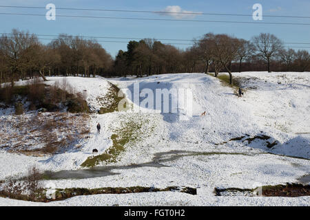 Rough Castle Roman Fort on the Roman era Antonine Wall, in Falkirk, Scotland. Stock Photo