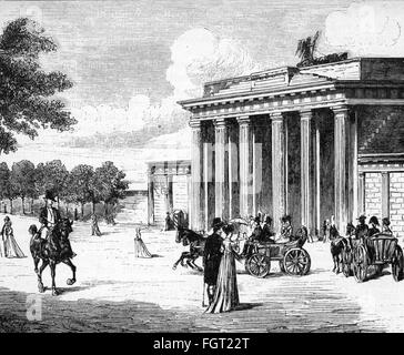 geography / travel, Germany, Berlin, Brandenburg Gate, west side, wood engraving, 1840, Additional-Rights-Clearences-Not Available Stock Photo
