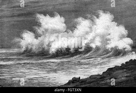 weather, storm, tidal wave during a North-west storm at the coast of Sri Lanka, autumn 1900, Additional-Rights-Clearences-Not Available Stock Photo