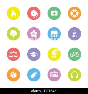 [EPS10] Colorful simple flat icon set 6 on circle Stock Vector