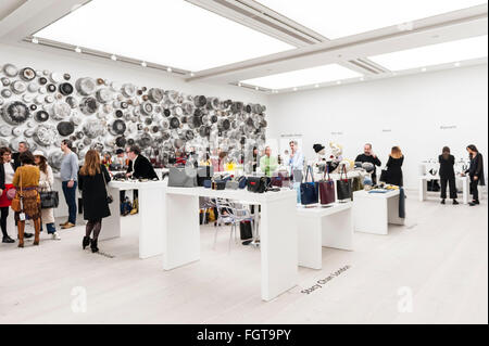 London, UK.  22 February 2016.  Scoop London takes place at the Saatchi Gallery in Chelsea.  Running concurrently with London Fashion Week AW16, the show attracts fashion buyers from around the world who come to meet designers presenting their products amongst the gallery's artworks. Credit:  Stephen Chung / Alamy Live News Stock Photo