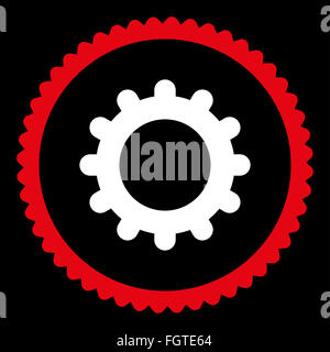 Gear flat red and white colors round stamp icon Stock Photo