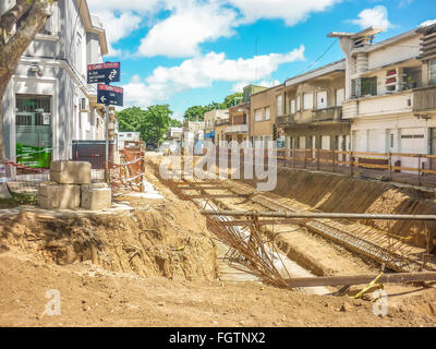 MONTEVIDEO, URUGUAY, FEBRAURY - 2016 -Perspective view shot of street repair at a suny bright day in Montevideo Uruguay Stock Photo
