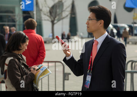 Barcelona, Spain. 22nd Feb, 2016. Mobile World Congress 2016, Fira de Barcelona trade fair ground, Joan Carles I avenue, L´Hospitalet de Llobregat, Europa square Credit:  Joan Gosa Badia/Alamy Live News Stock Photo