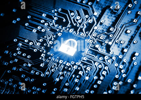 Lock on computer chip Stock Photo