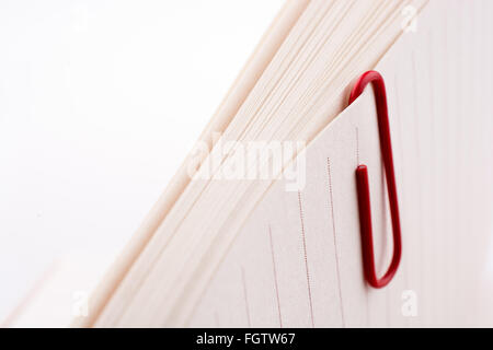 Colored paper clip on a checked notebook  page Stock Photo