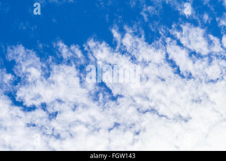 Altocumulus clouds against a blue sky in late winter on a warm day. Stock Photo