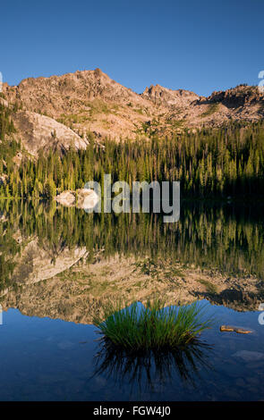 ID00341-00...IDAHO - Alpine Lake with Baron Pass above in the Sawtooth Wilderness Area. Stock Photo