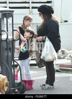 Carnie Wilson takes her daughters, Lola and Luciana, to the petting zoo at the Studio City Farmer's Market  Featuring: Carnie Wilson, Lola Sofia Bonfiglio, Luciana Bella Where: Los Angeles, California, United States When: 17 Jan 2016 Stock Photo