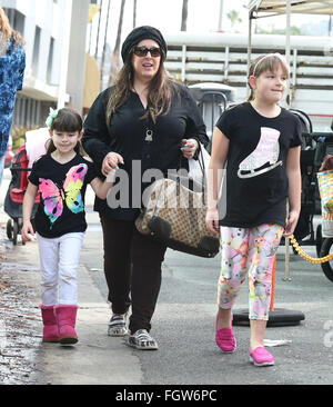 Carnie Wilson takes her daughters, Lola and Luciana, to the petting zoo at the Studio City Farmer's Market  Featuring: Carnie Wilson, Lola Sofia Bonfiglio, Luciana Bella Where: Los Angeles, California, United States When: 17 Jan 2016 Stock Photo