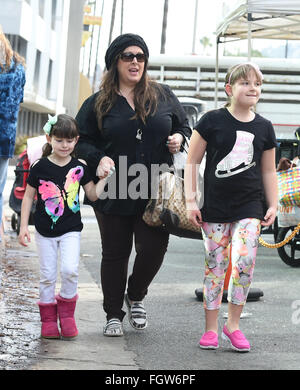 Carnie Wilson takes her daughters, Lola and Luciana, to the petting zoo at the Studio City Farmer's Market  Featuring: Carnie Wilson, Lola Sofia Bonfiglio, Luciana Bella Where: Los Angeles, California, United States When: 17 Jan 2016 Stock Photo