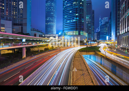 Hong Kong. Image of downtown Hong Kong at night. Stock Photo