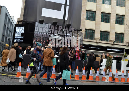 London, UK, 22 February 2016, London Fashion Week #LFW use the NCP car park in the heart of Soho as a venue for fashion shows. NCP  Brewer Street, Soho, London W1F 0LA Credit:  JOHNNY ARMSTEAD/Alamy Live News Stock Photo
