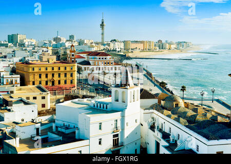 aerial view of Cadiz, in Spain, bordered by the Mediterranean sea Stock Photo