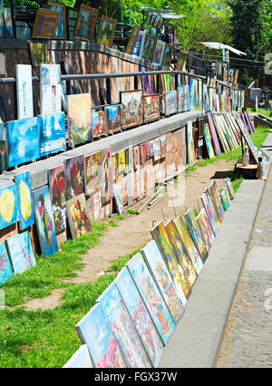 Paintings at Dry Bridge Market in downtown of Tbilisi. Stock Photo