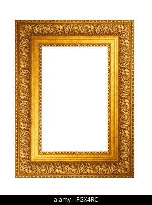 Empty golden vintage frame isolated on white background Stock Photo