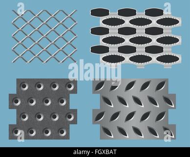 Seamless perforated metal patterns Stock Vector