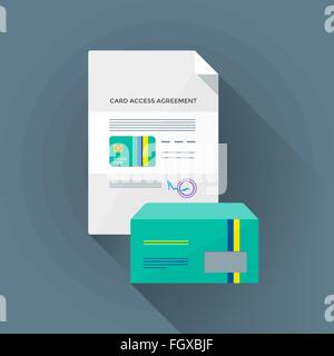 vector color flat design conditional access chip smart card agreement identity envelope illustration long shadow isolated blue b Stock Vector
