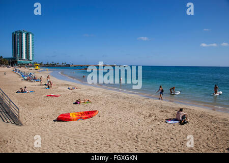 Playa del Reducto and promenade, Arrecife town, Lanzarote island, Canary archipelago, Spain, Europe Stock Photo