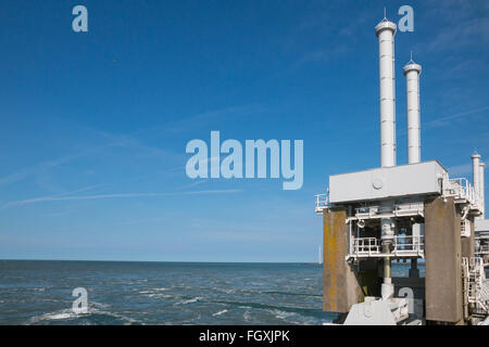 One of the concrete pillars of the Eastern Scheldt storm surge barrier or Oosterscheldekering in Zeeland. It holds one of the ma Stock Photo