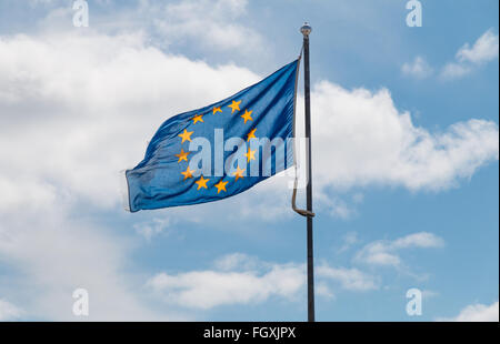 Waving flag of the European Union backlit by the sun Stock Photo