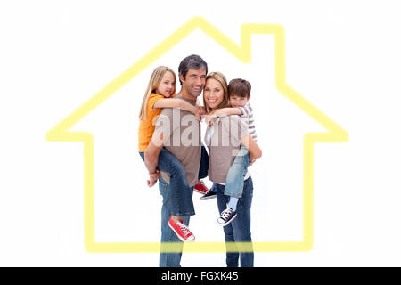 Composite image of parents holding their children on backs Stock Photo