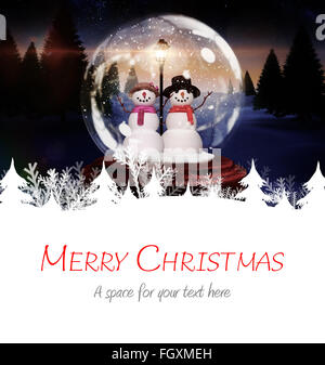 Composite image of snowman and christmas tree in snow globe Stock Photo ...