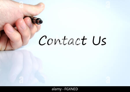 Business man hand writing contact us Stock Photo