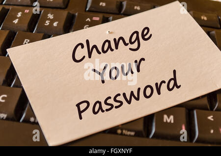 Computer Keyboard with white note and text change your password Stock Photo