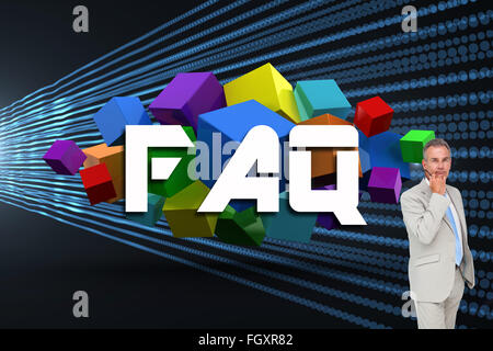 Faq against abstract shiny lines on black background Stock Photo