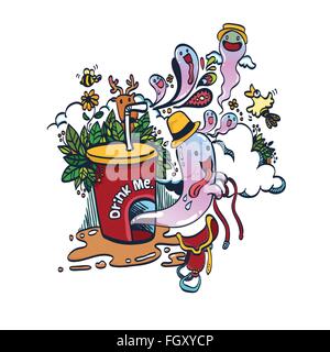Vector Illustration of Doodle Funny Spirit of Drink Hand Drawn Stock Vector