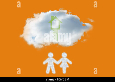 Composite image of cloud in shape of couple Stock Photo