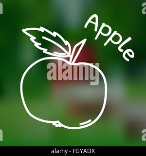 White thin line icon of apple with name on mesh background Stock Vector