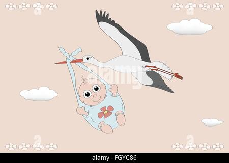 Flying stork with a newborn Stock Vector