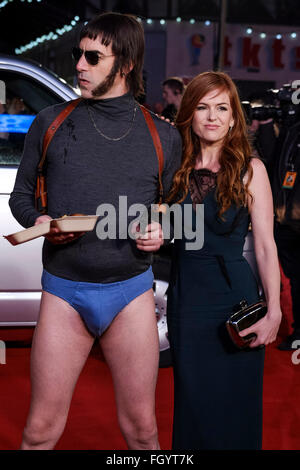 The World Premiere of Grimsby on 22/02/2016 at ODEON Leicester Square, London. Pictured: Sacha Baron Cohen, Isla Fisher. Picture by Julie Edwards/Alamy Live News Stock Photo