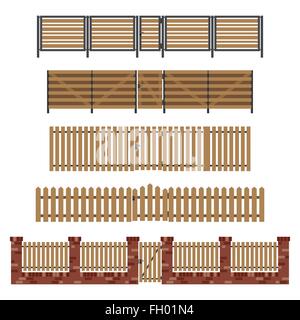 Wooden fences and gates. Stock Vector