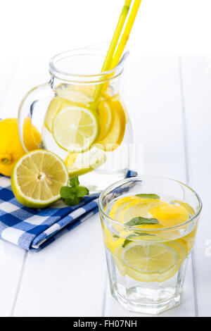 Healthy lemonade from lemon,lime and mint on white background Stock Photo