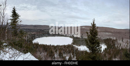 A view of frozen Lake Bradley and the Superior National Forest in Cook County, Minnesota Stock Photo