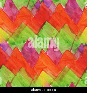 art red green zig zag line ornament seamless watercolor handmade abstract Stock Photo