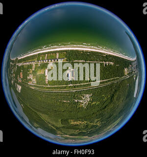 Aerial view, KDF Bad Prora, former resort of the Nazi Kraft durch Freude, with a sandy beach, fish-eye lens, Binz, Rügen, Stock Photo