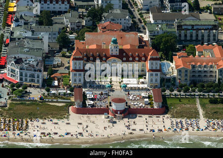 Aerial view, beach in Binz with Kurhaus Binz, with feeder, Binz, Rügen, Mecklenburg-Vorpommern, Germany, Europe, Aerial view, Stock Photo