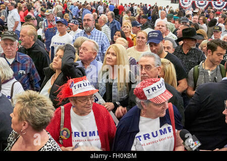 Las Vegas, Nevada, USA. 22nd February, 2016. Audience members at the South Point Arena in Las Vegas during a speech by Donald Trump. Mr. Trump is in Nevada the day before the state caucus. Credit:  Jennifer Mack/Alamy Live News Stock Photo